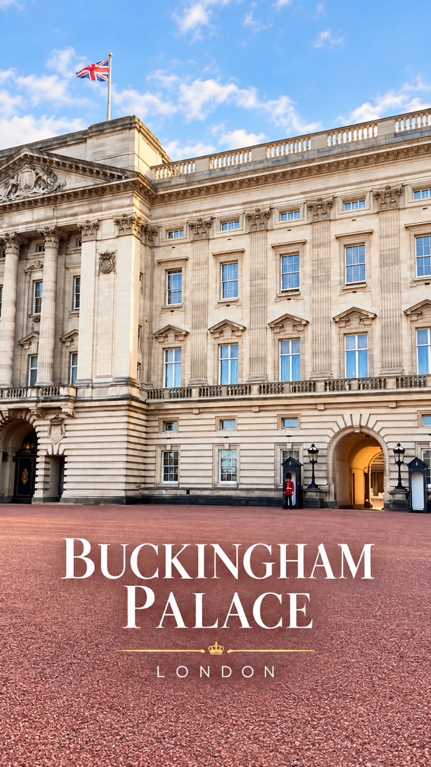 Buckingham Palace with the original Buckingham Palace London caption