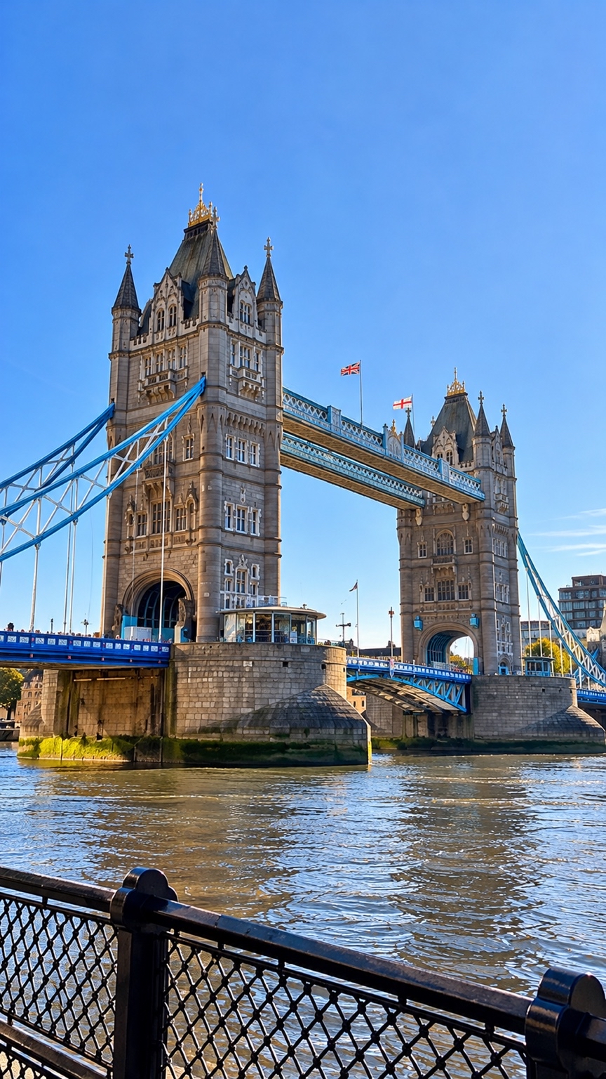 Tower Bridge seen from beside the River Thames